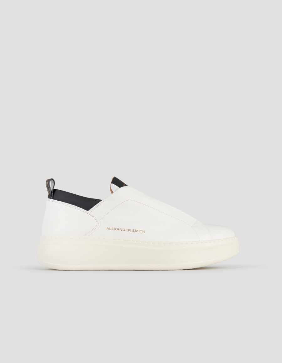 Sneakers Alexander Smith wembley slip-on man in white leather and black details - 1