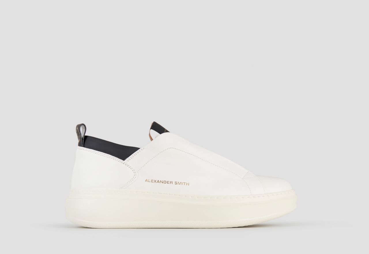 Sneakers Alexander Smith wembley slip-on man in white leather and black details - 1