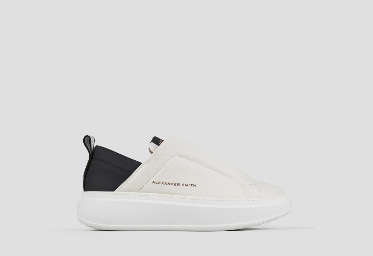 Sneakers Alexander Smith wembley slip-on donna in pelle bianca e tallone nero - 1