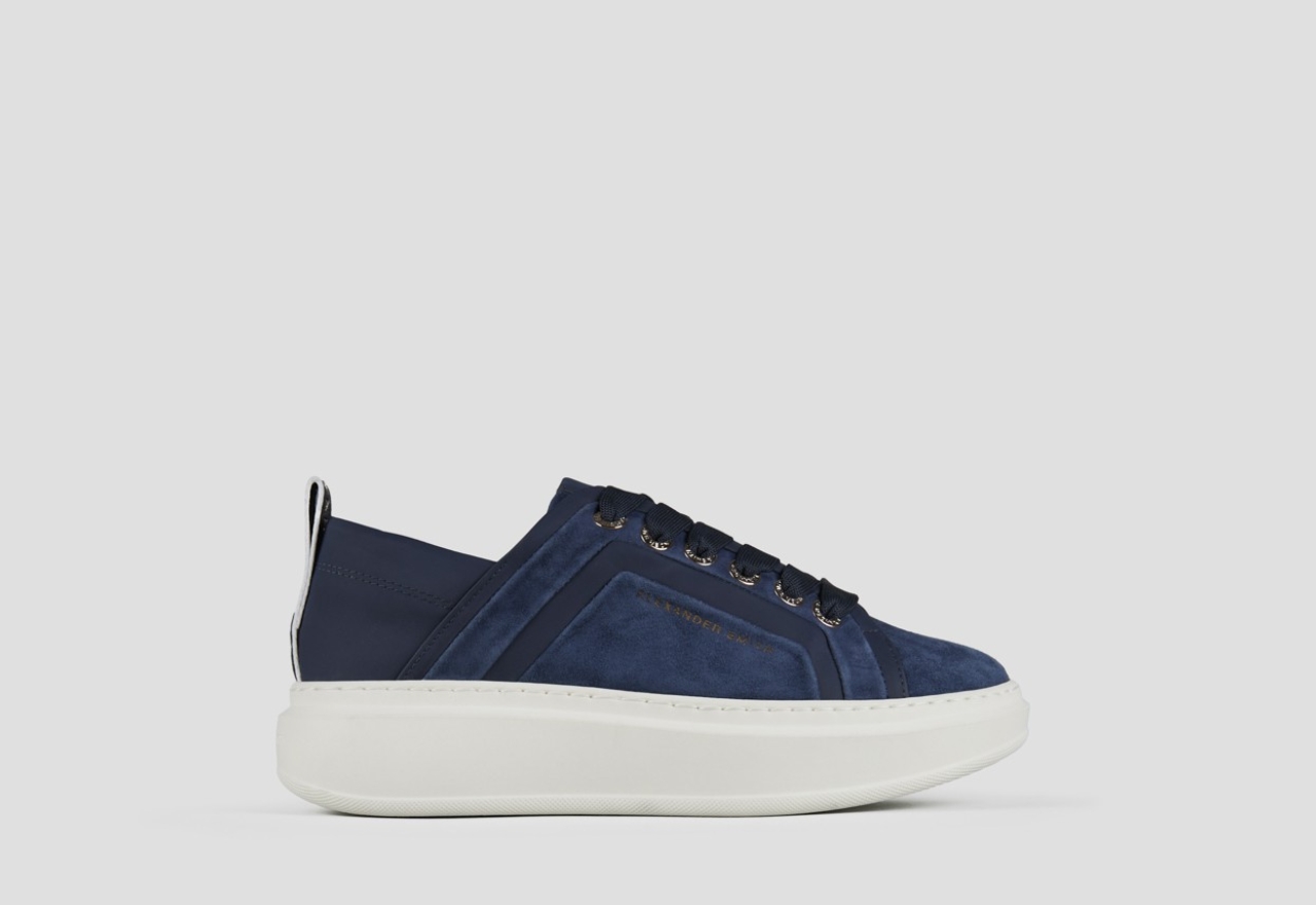 Sneakers Alexander Smith wembley donna in suede blu con nervatura laterale e tallone in pelle - 1