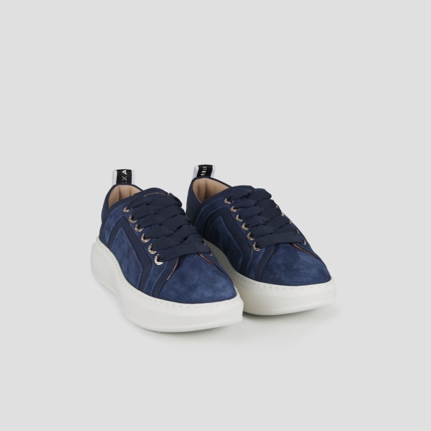 Sneakers Alexander Smith wembley donna in suede blu con nervatura laterale e tallone in pelle - 3