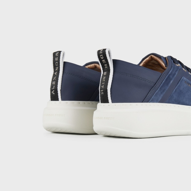 Sneakers Alexander Smith wembley donna in suede blu con nervatura laterale e tallone in pelle - 4
