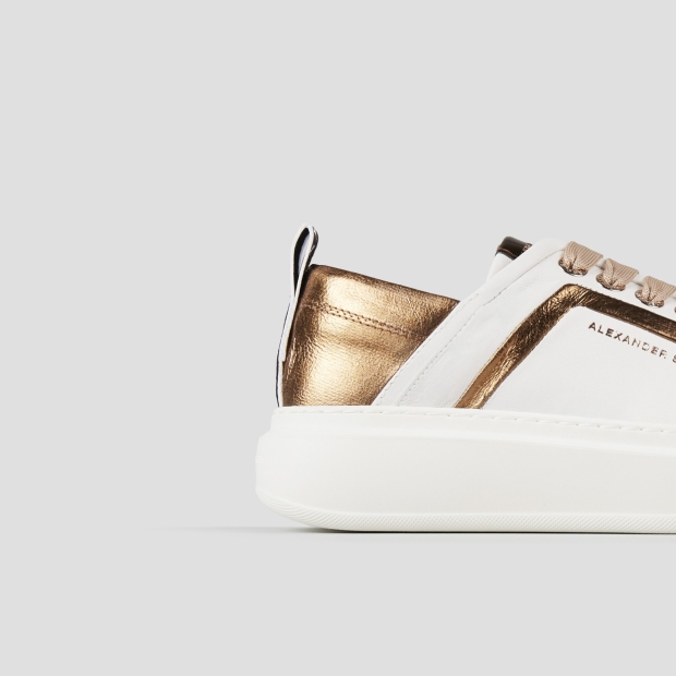 Sneakers Alexander Smith wembley donna in pelle bianca con nervatura laterale e tallone bronzo - 2