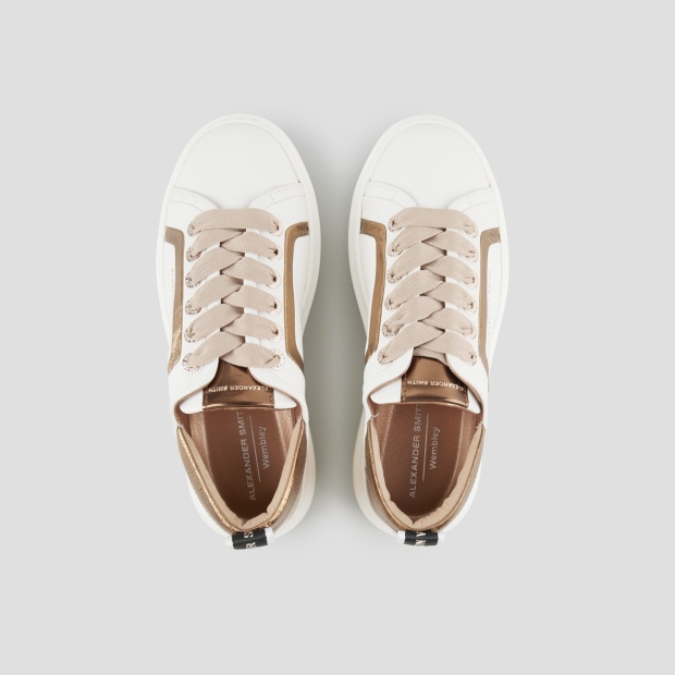 Sneakers Alexander Smith wembley donna in pelle bianca con nervatura laterale e tallone bronzo - 5