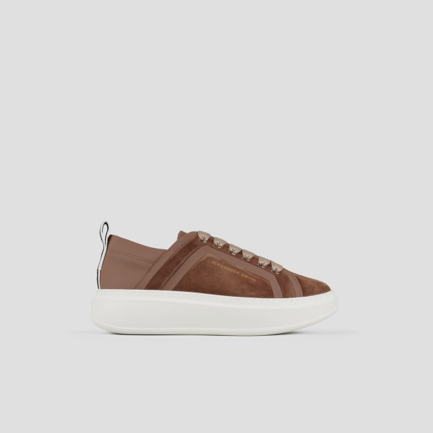 Sneakers Alexander Smith wembley donna in suede cammello con nervatura laterale e tallone in pelle - 1
