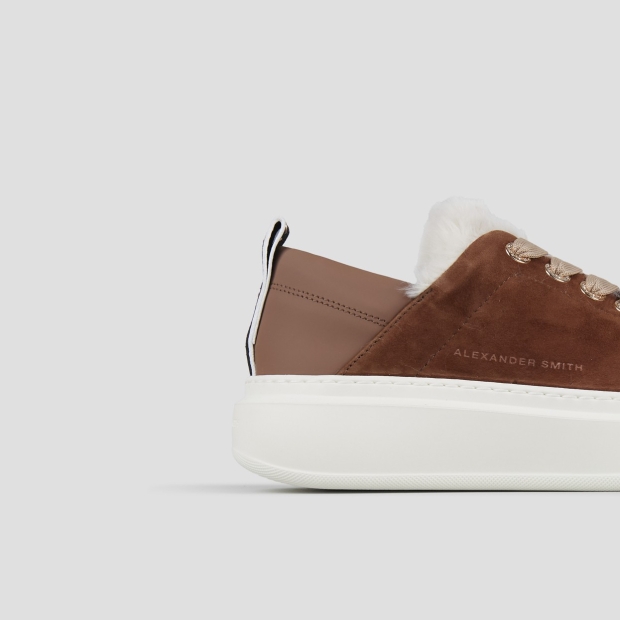 Sneakers Alexander Smith wembley donna in suede marrone e fodera in eco-pelliccia bianca - 2