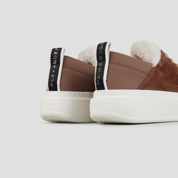 Sneakers Alexander Smith wembley donna in suede marrone e fodera in eco-pelliccia bianca - 4