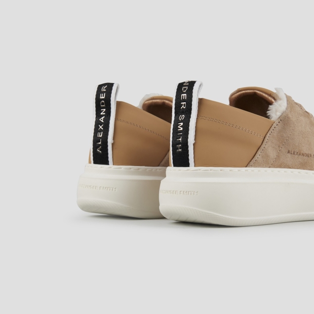 Sneakers Alexander Smith wembley donna in suede beige e fodera in eco-pelliccia bianca - 4