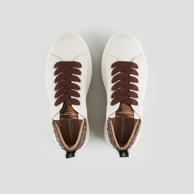 Sneakers Alexander Smith wembley donna in pelle bianca e tallone marrone con strass - 5
