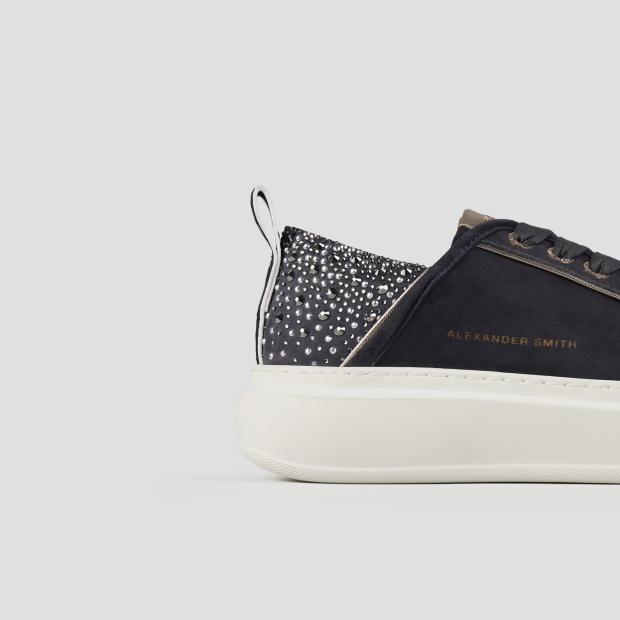 Sneakers Alexander Smith wembley donna in suede grigio scuro e tallone con strass - 2
