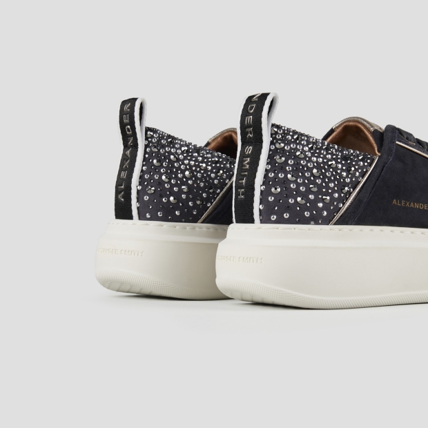 Sneakers Alexander Smith wembley donna in suede grigio scuro e tallone con strass - 4