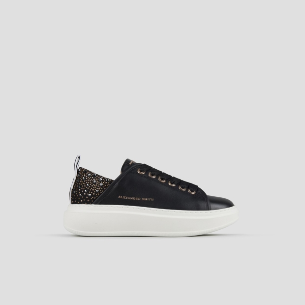 Sneakers Alexander Smith wembley donna in pelle nera e strass sul tallone - 1