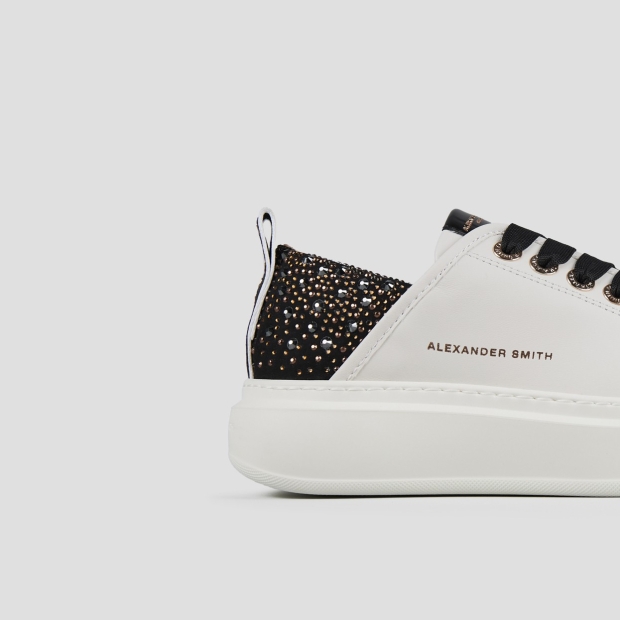 Sneakers Alexander Smith wembley donna in pelle bianca e tallone nero con strass - 2