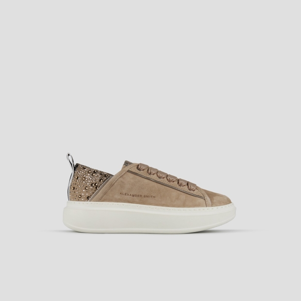 Sneakers Alexander Smith wembley donna in suede beige e tallone con strass - 1