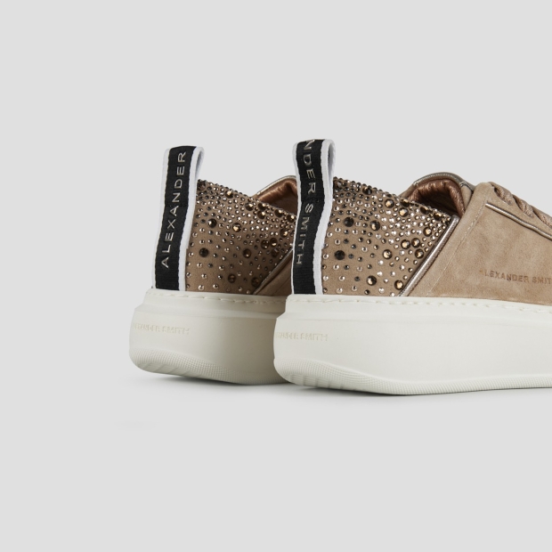 Sneakers Alexander Smith wembley donna in suede beige e tallone con strass - 4