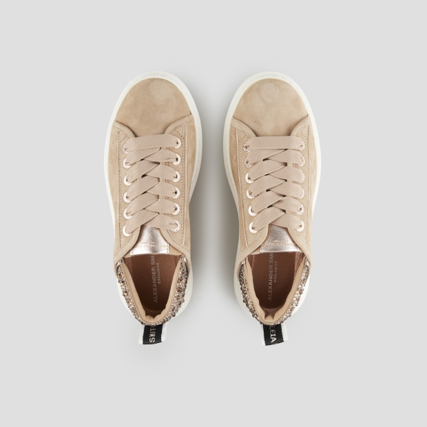 Sneakers Alexander Smith wembley donna in suede beige e tallone con strass - 5