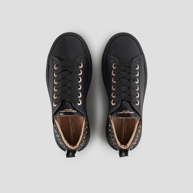 Sneakers Alexander Smith wembley donna in pelle nera con strass sul tallone e suola nera - 5