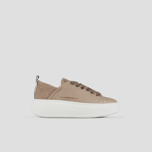 Sneakers Alexander Smith wembley alta donna in morbida pelle beige e tallone in suede - 1