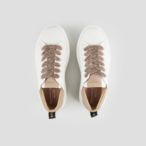 Sneakers Alexander Smith wembley alta donna in pelle bianca e tallone in suede beige - 5