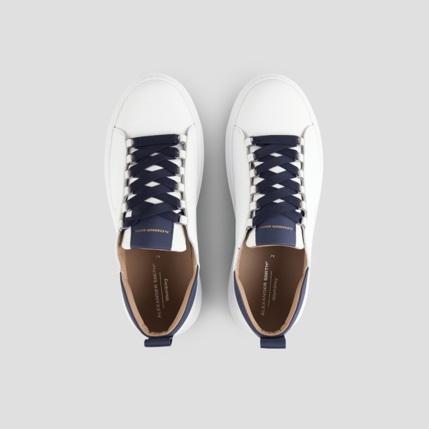 Sneakers Alexander Smith wembley uomo in morbida pelle bianca e dettagli blu - 5