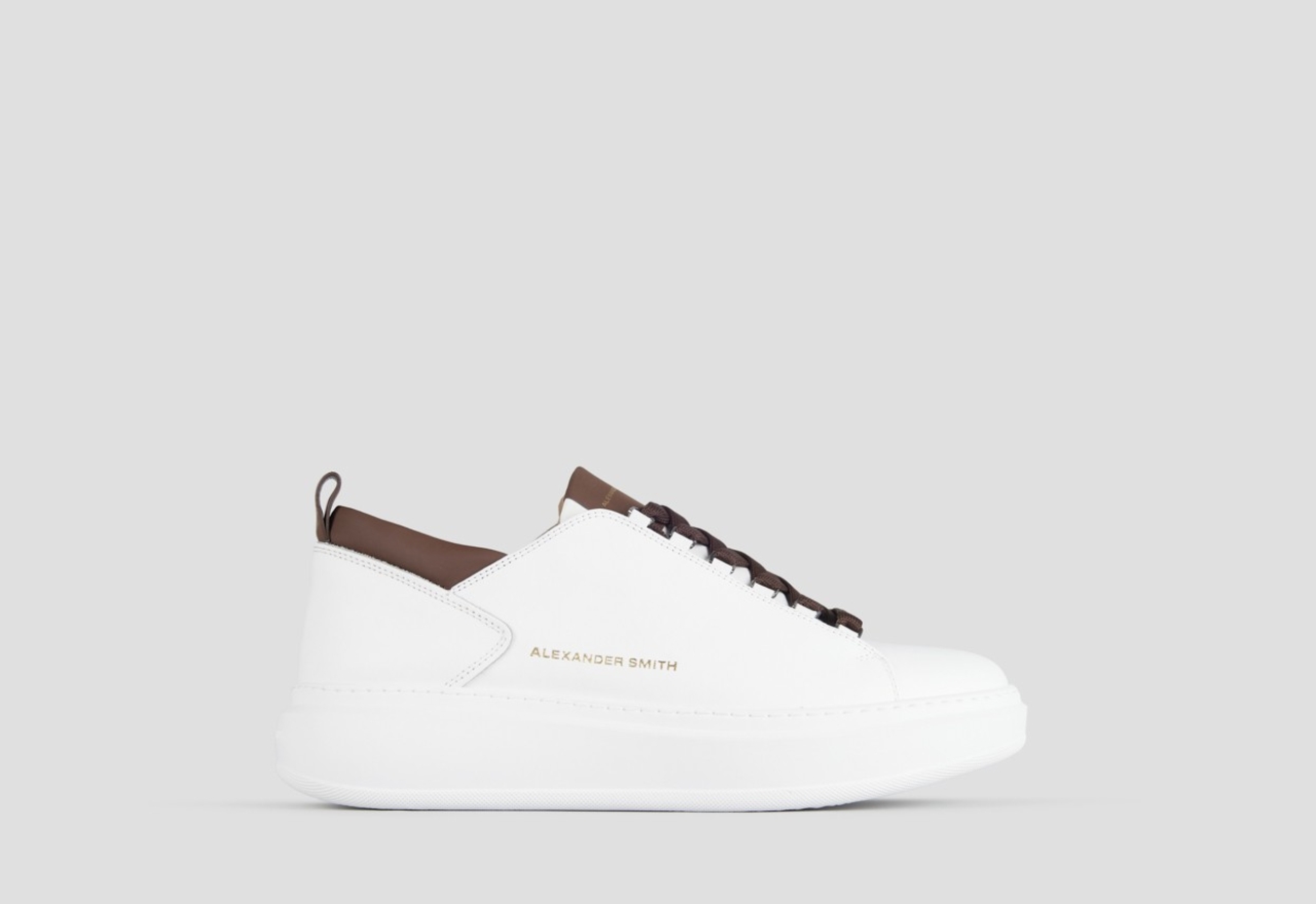 Sneakers Alexander Smith wembley uomo in morbida pelle bianca e dettagli marroni - 1