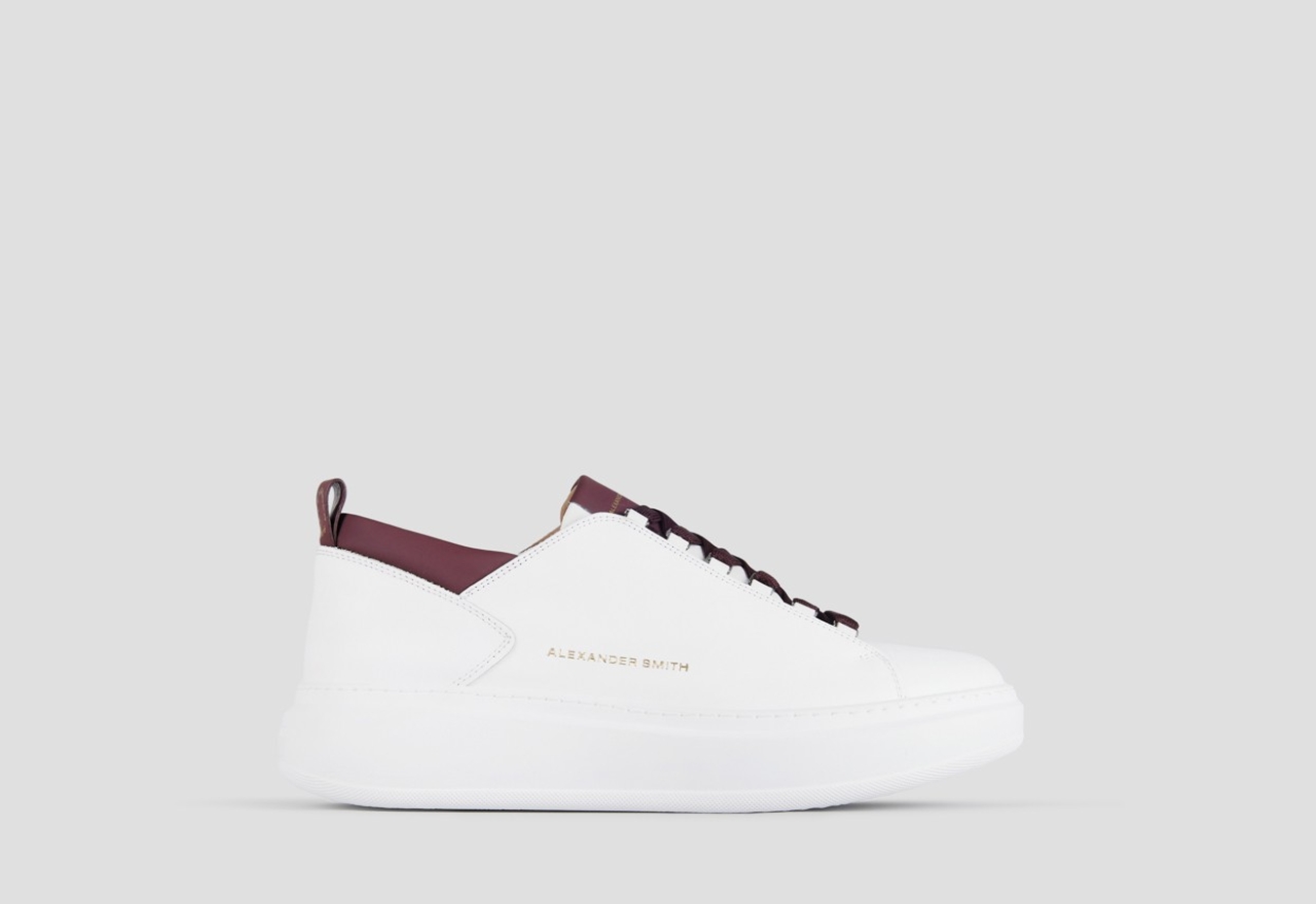 Sneakers Alexander Smith wembley uomo in morbida pelle bianca e dettagli bordeaux - 1