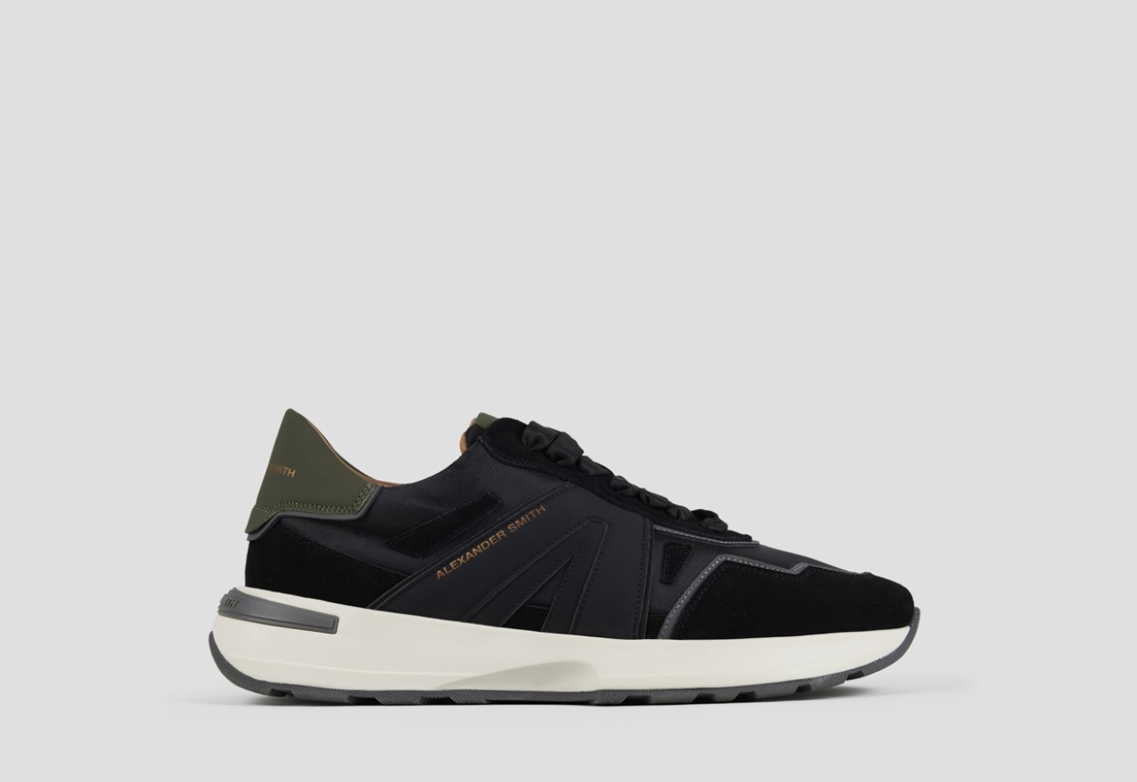 Sneakers Alexander Smith liverpool uomo in suede, nylon e cordura neri con tallone verde - 1