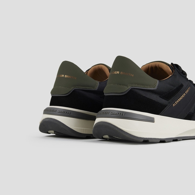 Sneakers Alexander Smith liverpool uomo in suede, nylon e cordura neri con tallone verde - 4