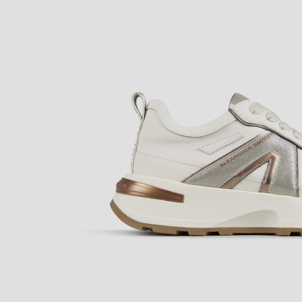 Sneakers Alexander Smith liverpool donna in pelle bianca con logo laterale in glitter argento - 2