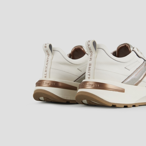 Sneakers Alexander Smith liverpool donna in pelle bianca con logo laterale in glitter argento - 4