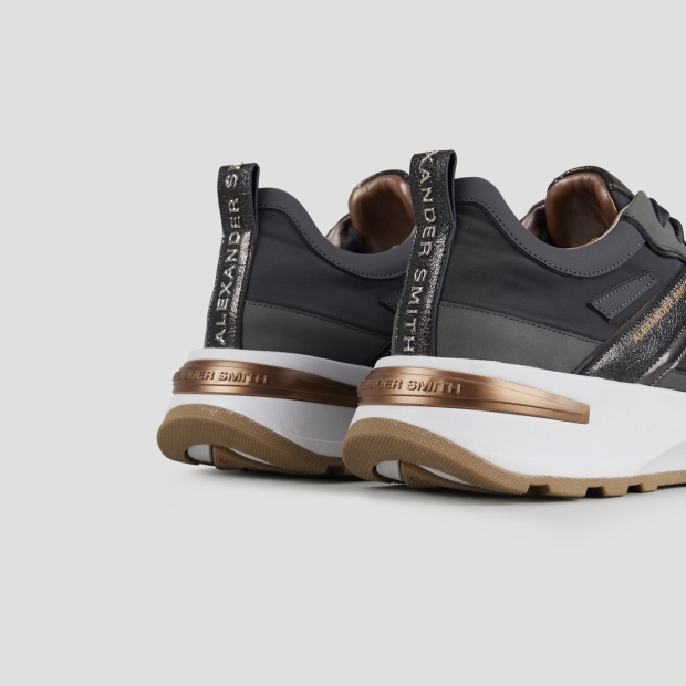 Sneakers Alexander Smith liverpool donna in nylon grigio scuro e laminato polveroso in tinta - 4