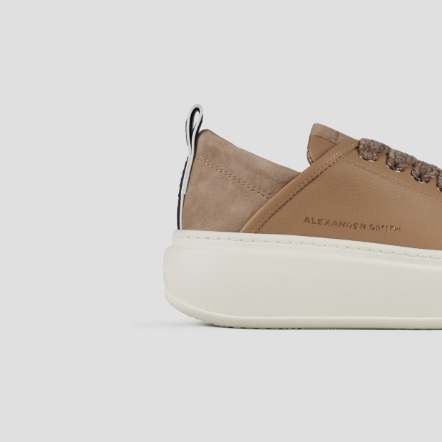 Sneakers Alexander Smith wembley alta donna in morbida pelle beige scuro e tallone in suede - 2