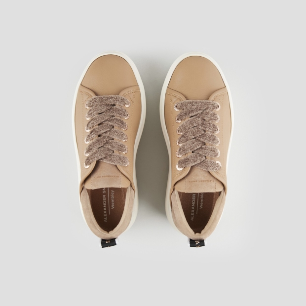 Sneakers Alexander Smith wembley alta donna in morbida pelle beige scuro e tallone in suede - 5