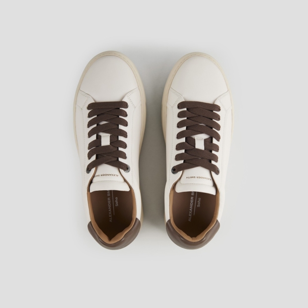 Sneakers Alexander Smith soho uomo in morbida pelle bianca con tallone e lacci marroni - 5