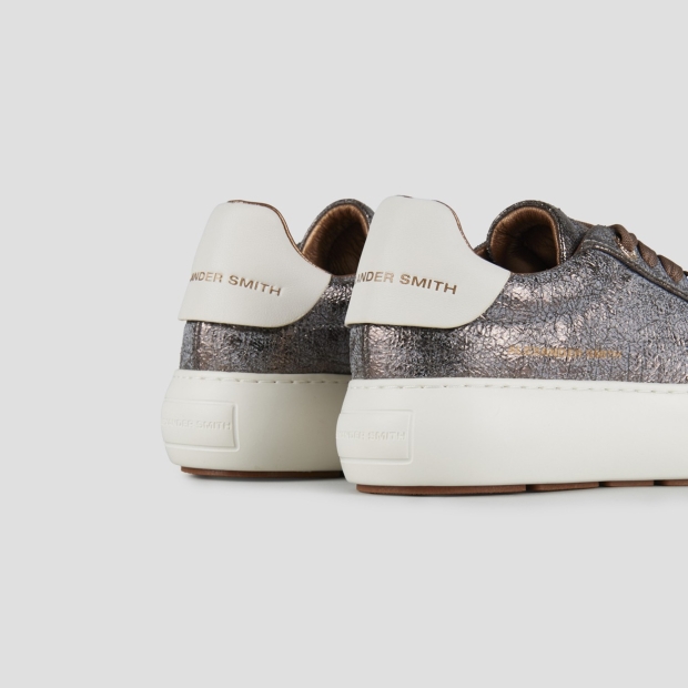Sneakers Alexander Smith soho donna in pelle cracklè laminato bronzo e tallone bianco - 4