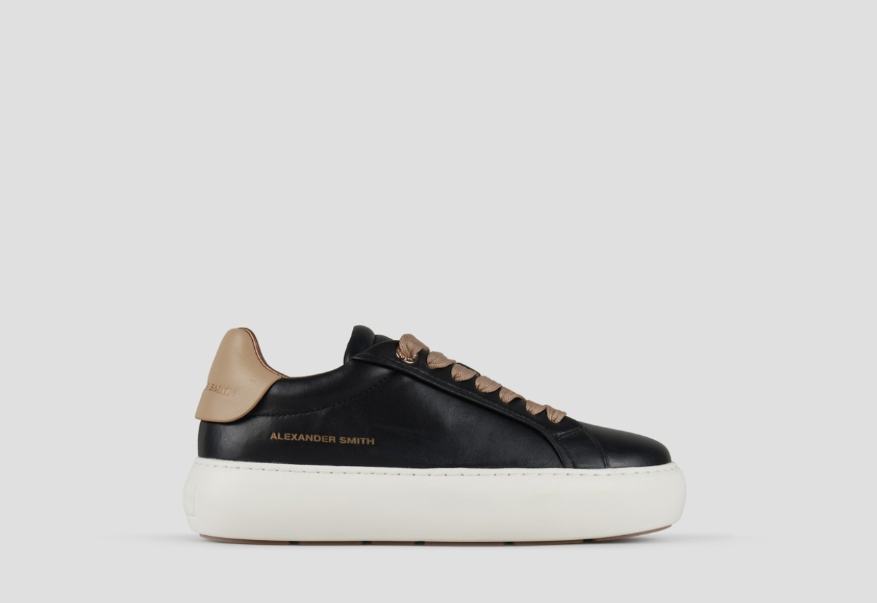 Sneakers Alexander Smith soho donna in morbida pelle nera e dettagli beige - 1