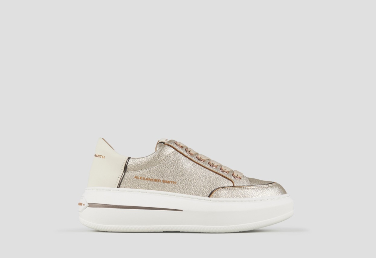 Sneakers Alexander Smith lancaster donna in pelle bottalata laminata oro e tallone bianco - 1