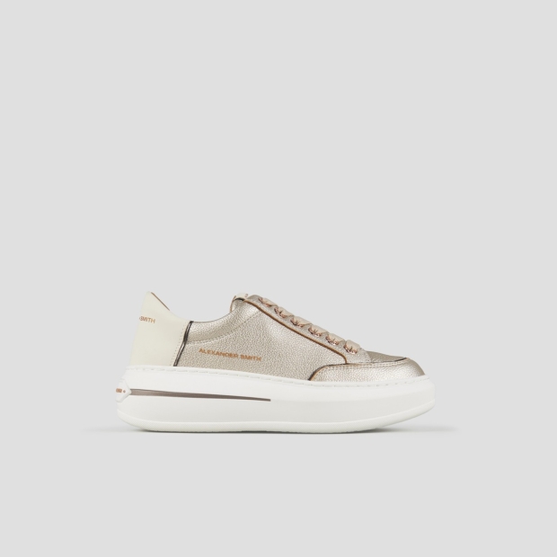 Sneakers Alexander Smith lancaster donna in pelle bottalata laminata oro e tallone bianco - 1