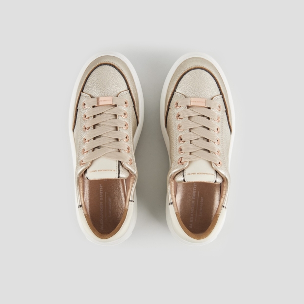 Sneakers Alexander Smith lancaster donna in pelle bottalata laminata oro e tallone bianco - 5