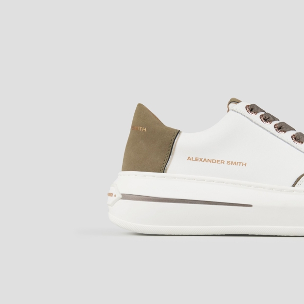 Sneakers Alexander Smith lancaster donna in pelle bianca e tallone in suede verde militare - 2