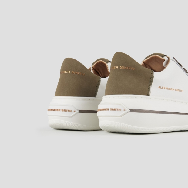 Sneakers Alexander Smith lancaster donna in pelle bianca e tallone in suede verde militare - 4