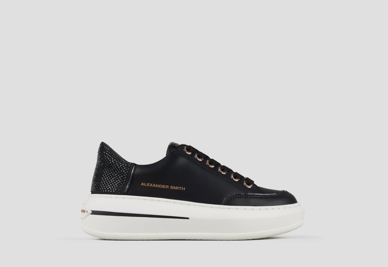 Sneakers Alexander Smith lancaster donna in pelle nera e tallone con microborchie - 1