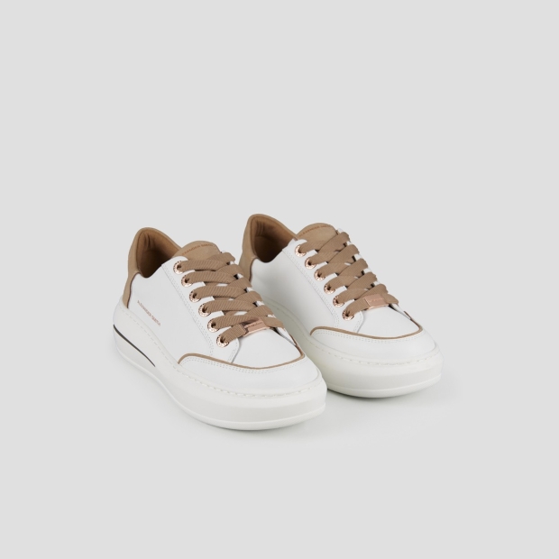 Sneakers Alexander Smith lancaster donna in pelle bianca e tallone in suede beige - 3