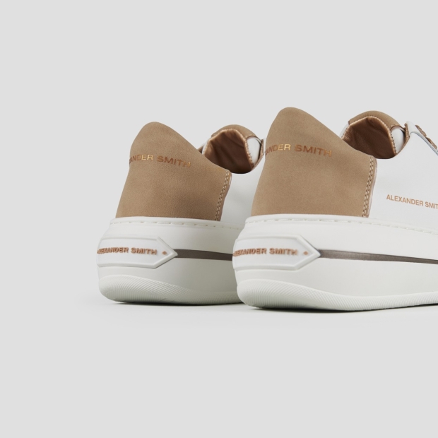 Sneakers Alexander Smith lancaster donna in pelle bianca e tallone in suede beige - 4