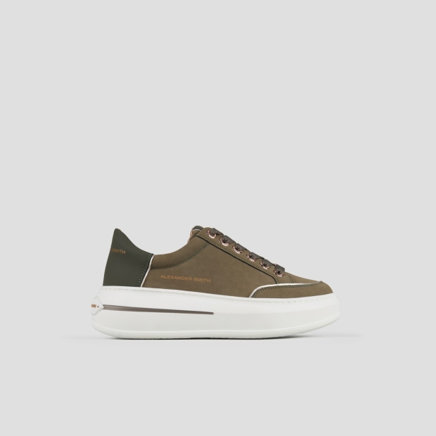 Sneakers Alexander Smith lancaster donna in suede verde militare e tallone in pelle gommata - 1