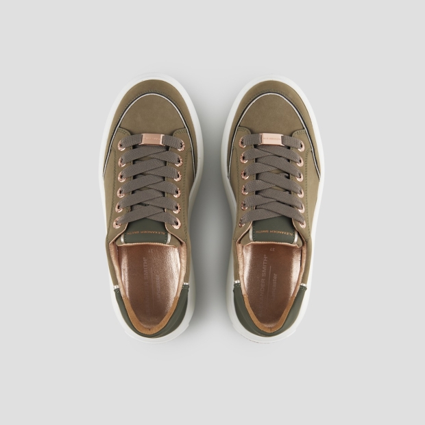 Sneakers Alexander Smith lancaster donna in suede verde militare e tallone in pelle gommata - 5
