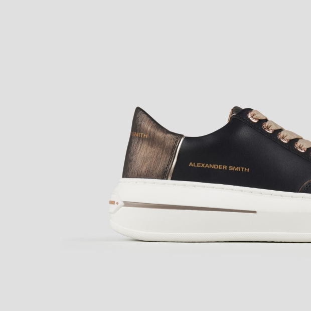 Sneakers Alexander Smith lancaster donna in pelle nera e tallone in laminato rigato rame - 2