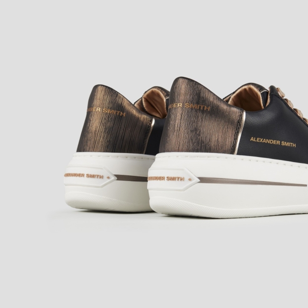 Sneakers Alexander Smith lancaster donna in pelle nera e tallone in laminato rigato rame - 4