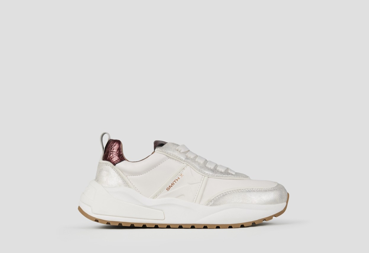 Sneakers Alexander Smith blaze donna avorio e tallone in laminato stropicciato bordeaux - 1