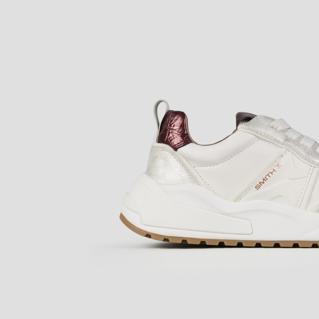 Sneakers Alexander Smith blaze donna avorio e tallone in laminato stropicciato bordeaux - 2